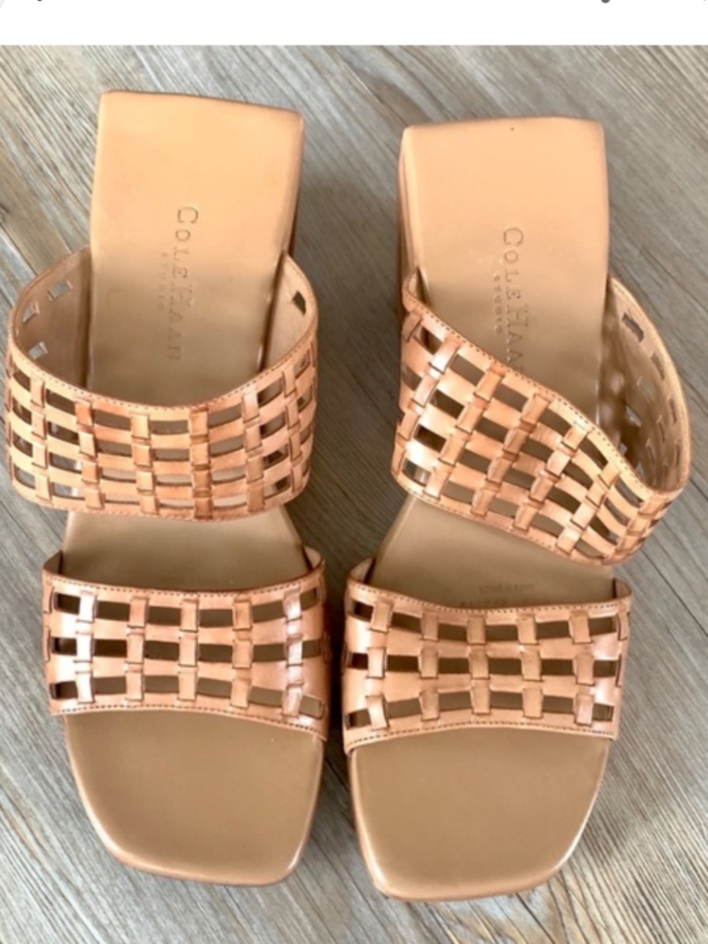 Cole Haan Studio 8 Tan Woven Leather Slide Sandals